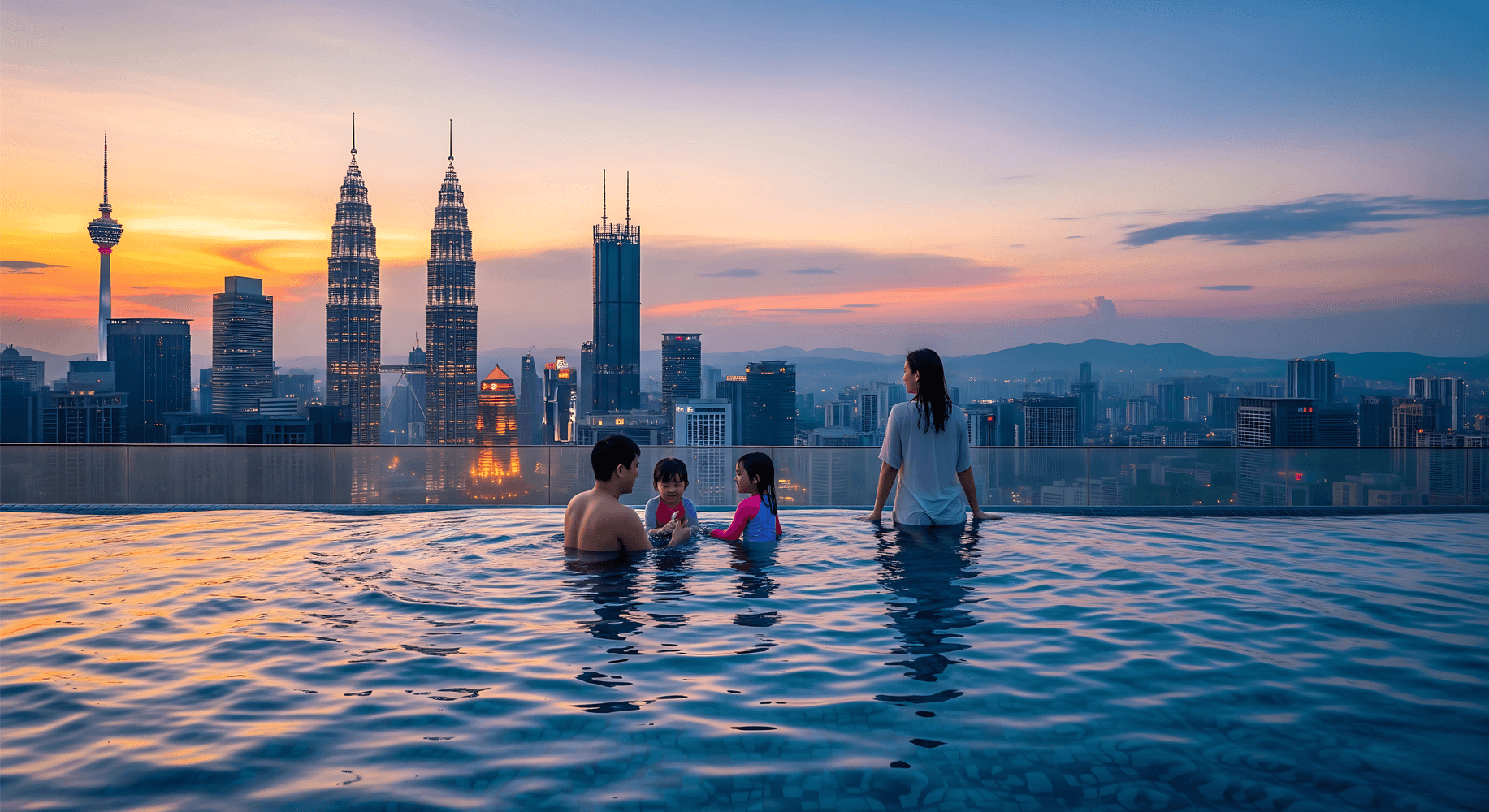 Rooftop infinity pool over the Kuala Lumpur skyline